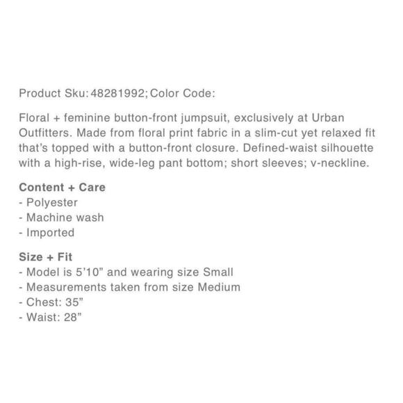 UO Urban Outfitters Matilda Floral Button-Up V-Neck Jumpsuit Size Small - Picture 12 of 13